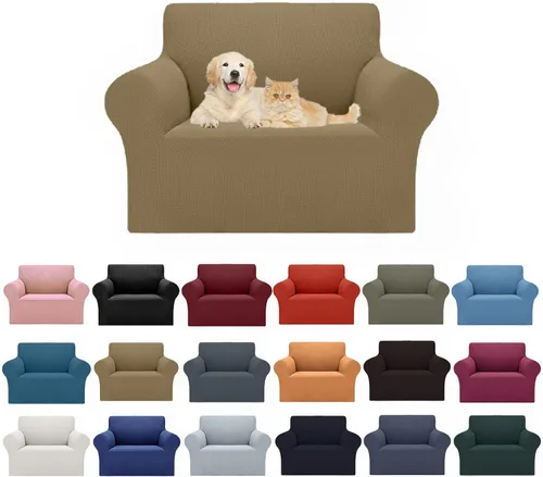 Miniatura 19 de Cupuamon Funda elástica para sofá de 1 plaza, funda protectora de muebles con parte inferior elástica de tela jacquard a cuadros pequeños para Beige