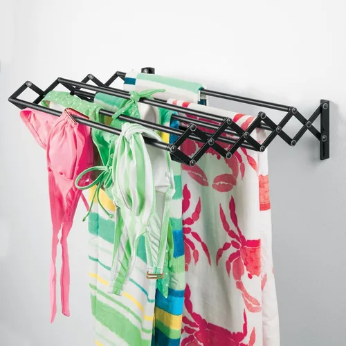 Miniatura 6 de mDesign Estante de secado de aire retráctil extensible de acero para montaje en pared, 8 barras para colgar prendas, organizador montado