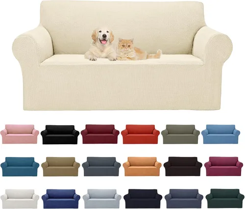Miniatura 29 de Cupuamon Funda elástica para sofá de 1 plaza, funda protectora de muebles con parte inferior elástica de tela jacquard a cuadros pequeños para Beige
