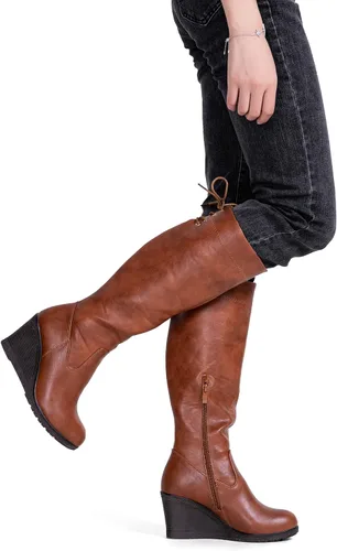 Miniatura 3 de Vepose Botas altas hasta la rodilla 9651 para mujer, de moda, con tacón de cuña, botas de pantorrilla para mujer