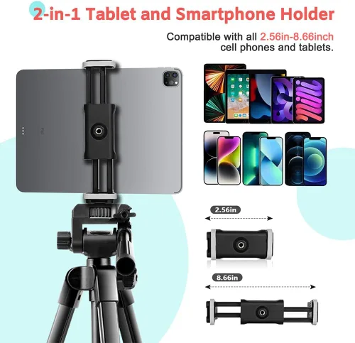 Miniatura 5 de UBeesize Trípode de cámara de 54 pulgadas, trípodes para teléfono para iPhone con bolsa, soporte de viaje con control remoto compatible con iPhone