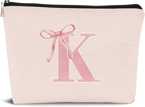 Miniatura 14 de Coquette - Bolsa de maquillaje con lazo, inicial K, regalos personalizados para chicas adolescentes, regalos con monograma lindos y modernos preppy