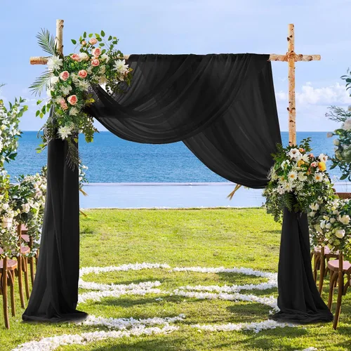 Miniatura 5 de SiinvdaBZX 2 Paneles Tela Drapeada de Arco de Boda 30" x 240" de Poliéster de Gasa Negra para Múltiples Ocasiones