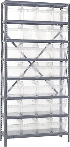 Miniatura 360 de Quantum QSBU-245BK Heavy Duty Shelving Unit with (7) Shelves and (24) QUS245 Black Bins for Garage Warehouse Storage Distribution 400 lb Load
