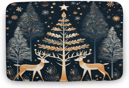 Miniatura 22 de Alfombra de baño con árbol de Navidad con ciervos en invierno, alfombra de baño vintage de terciopelo de Navidad, alfombra de baño para ducha