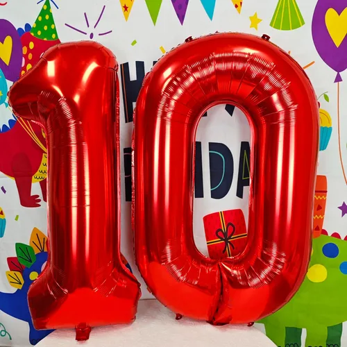 Miniatura 5 de Globo gigante de helio de 40 pulgadas, número 0 rojo, de poliéster, película de aluminio, 0-9, para niña y niño, autoinflable, dígito cero