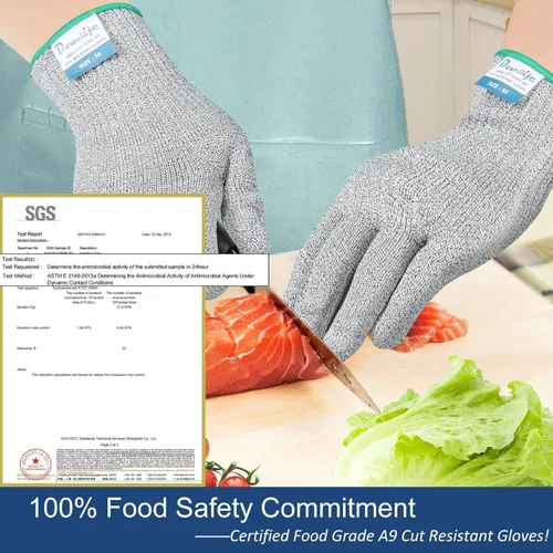 Miniatura 3 de Dowellife Guantes resistentes a los cortes A9 de máxima protección, guantes de cocina y chef de grado alimenticio para preparación de alimentos, Gris