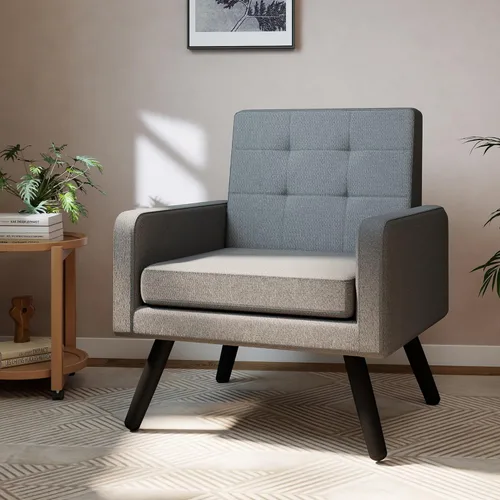 Miniatura 11 de Juego de 2 sillas decorativas para sala de estar, sillón tapizado moderno y cómodo de mediados de siglo con asiento grande, sofá individual, silla