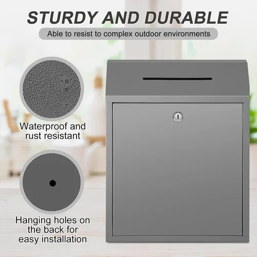 Miniatura 3 de Yaocom Caja de Donaciones de Metal Segura para Colección de Efectivo, Caja de Sugerencias con Cerradura, Buzón Montado en la Pared, Contenedor