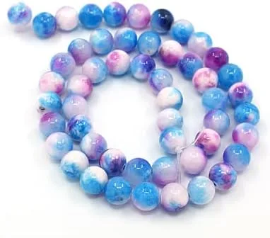 Miniatura 2 de 50 cuentas de jade persa natural de 0.315 pulgadas (0.315 in), cuentas espaciadoras sueltas redondas teñidas de color azul cielo profundo, piedras