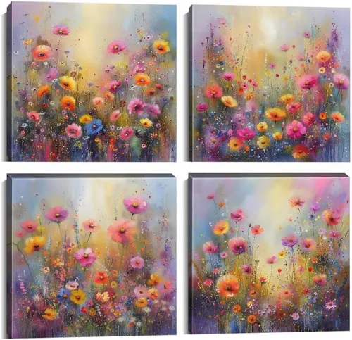 Miniatura 9 de Wall HDQ Arte de pared de flores para baño, dormitorio, sala de estar, decoración de pared azul y naranja, pintura floral, lienzo impreso, imagen