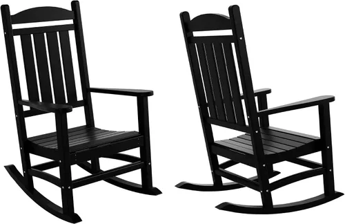 Miniatura 13 de HDPE Laguna Silla mecedora Adirondack de polietileno para exteriores (juego de 2), color negro