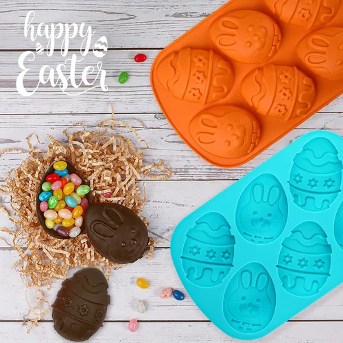 Miniatura 4 de Webake Moldes para huevos de Pascua, paquete de 2 moldes de chocolate de Pascua, moldes de silicona para magdalenas, molde antiadherente