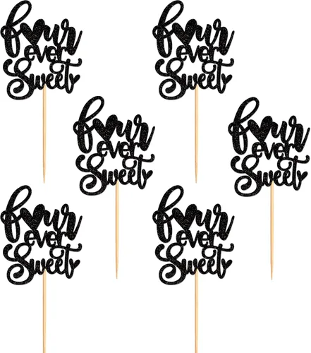Miniatura 7 de Ercadio Paquete de 24 adornos para cupcakes y selecciones para baby shower y fiestas infantiles, decoraciones negras con purpurina