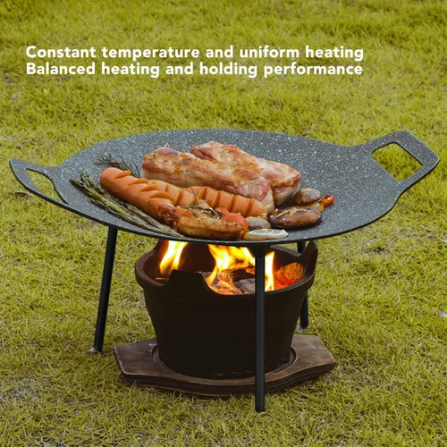 Miniatura 3 de Sartén coreana, sartén redonda antiadherente para barbacoa con asas dobles, conductividad térmica rápida, soporte estable, adecuada para estufa