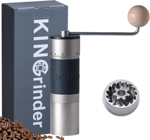 【Sliver】KINGrinder K6 - Molinillo de café manual con mango recto, rebaba de acero inoxidable | Admite ajustes de molienda para varios métodos de