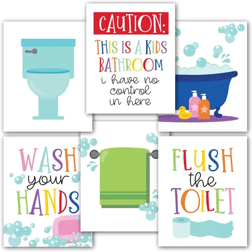Miniatura 11 de Hadley Designs 6 impresiones artísticas reversibles para niños y niñas, arte de pared de 8 x 10 pulgadas, decoración de baño para niños, decoración