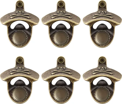 Miniatura 7 de Abrebotellas magnético de montaje en pared, abridor de botellas de cerveza de bronce antiguo con imanes para mesa de madera