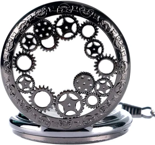 Miniatura 3 de Avaner Steampunk Retro Half Hunter Copper Gear Skeleton Hand Wind Mecánico Número romano árabe Pantalla analógica Reloj de bolsillo con cadena de 14