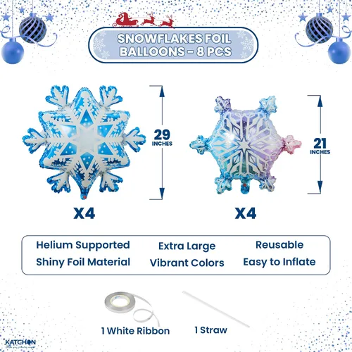 Miniatura 2 de KatchOn, Globos grandes de copo de nieve – 29 pulgadas, paquete de 8 Globos de invierno para decoraciones de Navidad Decoraciones de copo