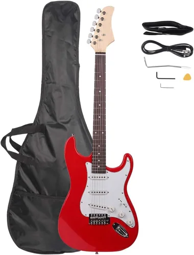 Miniatura 10 de Guitarra eléctrica de diapasón de palisandro de 39 pulgadas, kit de guitarra eléctrica para principiantes de cuerpo sólido de tamaño completo