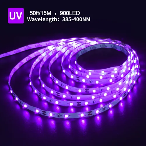 Miniatura 2 de Ontesik Kit de tira de luz LED negra de 50 pies, luz negra LED UV de 12 V, 900 LED adecuada para dormitorios familiares, fiestas, Halloween, fiestas