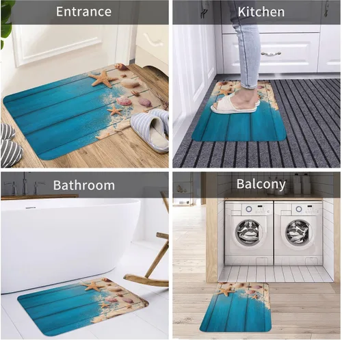 Miniatura 5 de Tapetes de baño, absorbente y antideslizante, tapete de baño suave, divertido para decoración del hogar, 16 x 24 pulgadas de B (playa y conchas)