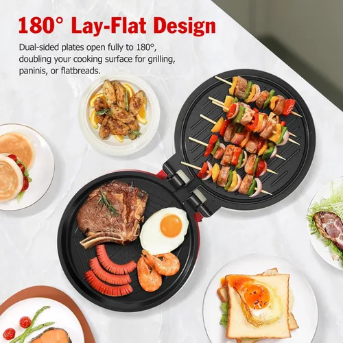 Miniatura 6 de KEINVE Máquina de pizza de 1000 W, plancha 2 en 1 para interiores y cocina de pizza, placa antiadherente abierta de 8.5 pulgadas de 180°