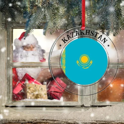 Miniatura 6 de Adornos de Navidad de Kazajstán, bandera de Kazajstán, recuerdo de Navidad, adornos de Navidad acrílicos, bandera nacional, recuerdo de país