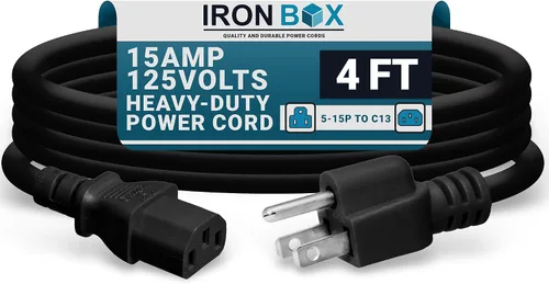 Miniatura 45 de IronBox Electric - Cable de alimentación de servicio pesado 5-15P a C13 - Cable de 3 clavijas 15A 125V 14/3 SJT para PC - Cable para computadora