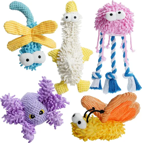 Nocciola Paquete de 5 juguetes chirriantes para perros, lindos y suaves y arrugados de felpa para mascotas, juguetes masticables para cachorros para