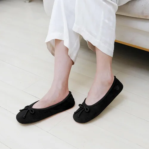 Miniatura 5 de BCTEX COLL Pantuflas de casa de bailarina con lazo para mujer, pantuflas de satén para dormitorio con suela de gamuza para interiores