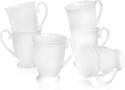 Miniatura 10 de Juego de 2 tazas de café blancas de porcelana fina (12 onzas), tazas de té de cerámica con patrón en espiral, tazas de café finas de China, tazas