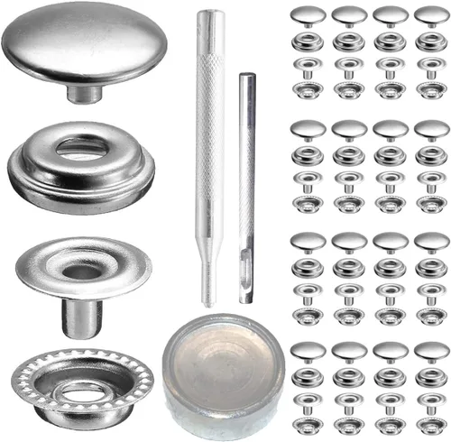 Miniatura 5 de 60Sets 0.492 in de acero inoxidable sujetador Snap Press Stud botón kits para abrigos bolsas cueros barco marino lona plata sin herramientas