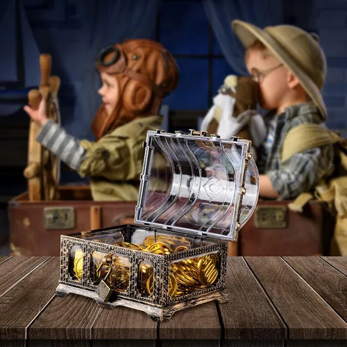 Miniatura 6 de Cofre del tesoro antiguo transparente para niños, almacenamiento pirata de plástico y caja decorativa Baúl antiguo transparente 1