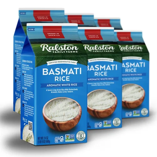 Ralston Family Farms Arroz Basmati, caja de 24 onzas: 6 unidades, cultivado en Estados Unidos, sin OMG, naturalmente sin gluten