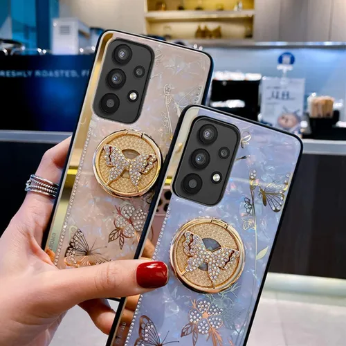 Miniatura 4 de Changjia Funda con función atril para Samsung Galaxy A15 5G, bonita funda con purpurina 3D con diamantes de imitación de mariposa con diamantes