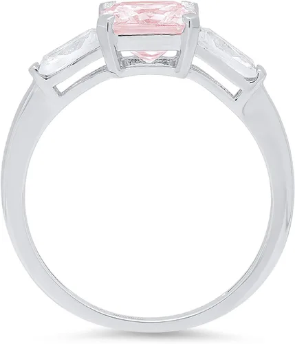 Miniatura 2 de Anillo de boda de oro blanco de 14 quilates con 3 piedras de corte baguette de esmeralda cuadrada de 162 quilates