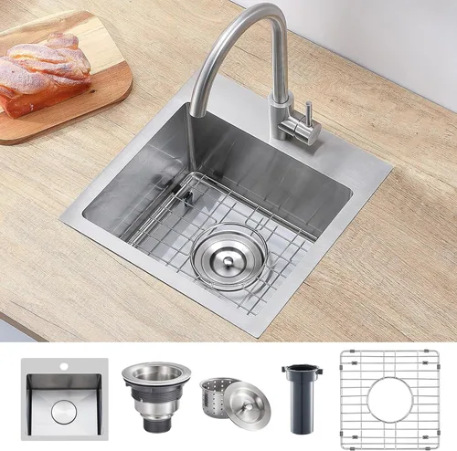 Miniatura 18 de Estación de trabajo de fregadero de cocina negro de 21x20 pulgadas - VAPSINT Fregadero de barra de 21 pulgadas de montaje superior en color negro