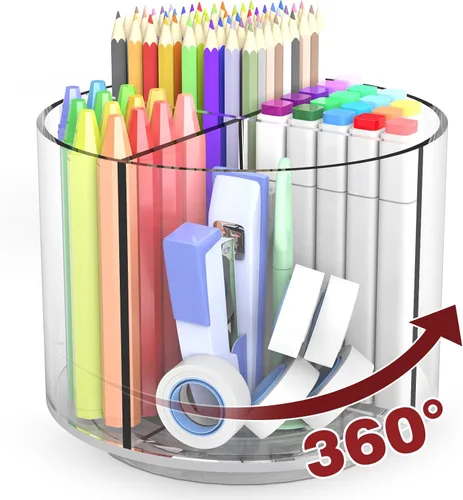 Miniatura 10 de Organizador de Lápices y Bolígrafos de Acrílico Absonic, Porta Lápices Giratório de 360 Grados, Organizador de Ceras para Niños, Organizador