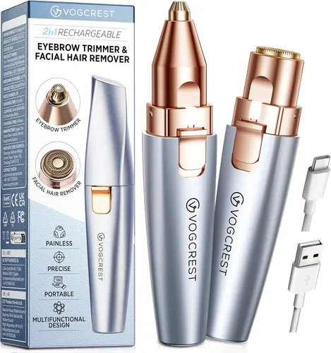 Miniatura 14 de Removedor recargable de cejas y vello facial para mujeres, maquinilla de afeitar 2 en 1 con luz LED integrada para depilación sin dolor Blanco