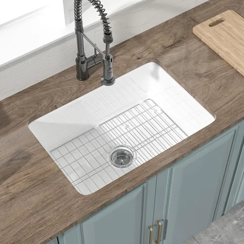 Miniatura 10 de Fregadero de cocina de arcilla refractaria de 24 x 18.5 pulgadas, color blanco Para cocina o lavandería, cuenco individual de arcilla refractaria