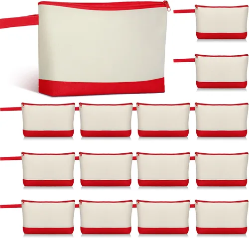 Miniatura 16 de Silkfly Bolsas de Maquillaje de Lona de Algodón Lona Cosmética con Cremallera 10.2 x 5.5 x 2 Pulgadas Bolsa de Bricolaje en Blanco al por Mayor