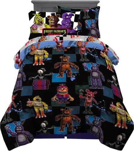 Franco - Juego de edredón y sábanas supersuaves con funda para niños, 5 piezas, tamaño individual, Five Nights At Freddy's Cinco noches en Freddy's
