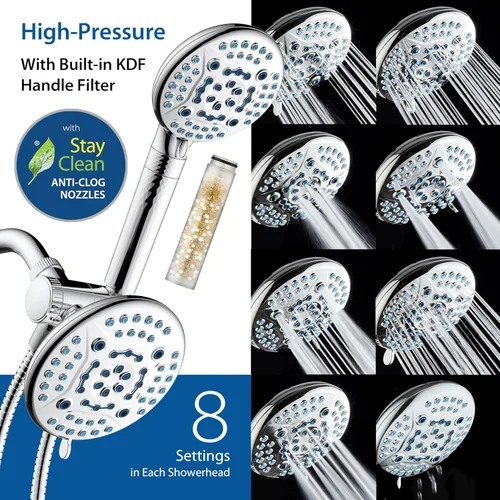 Miniatura 4 de AquaCare High Pressure 6-way Dual Shower Head Combo with Built-in Filter & Power Wash - Clean Tub, Tile & Pets. Remove Chlorine, Lead & Toxins from