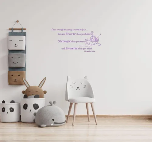 Miniatura 4 de Wall Decals Quote Winnie Pooh Braver Stronger Smarter Vinyl Sticker Baby Boy Girl Bedroom Nursery Home Decor L343 (56in x 26in, lime tree green)