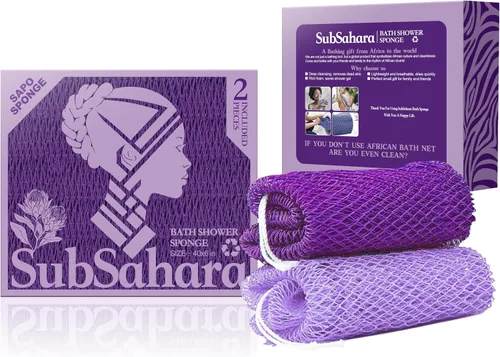 Miniatura 22 de SubSahara Auténtica esponja africana de red – 2 piezas exfoliante exfoliante para todo tipo de piel, esponja de baño para cara y cuerpo, portátil