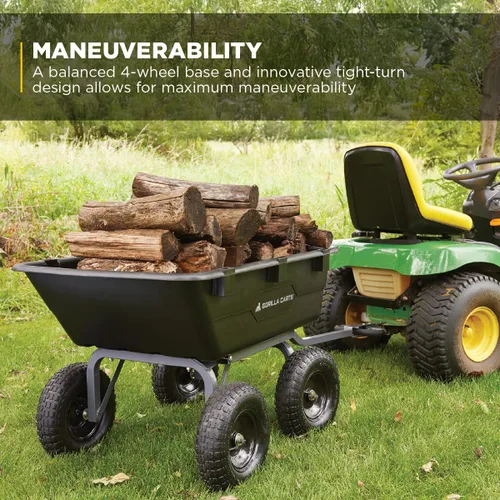 Miniatura 6 de Gorilla Carts Carro Volquete de Patio de Polietileno Resistente, Tina de 6 Pies Cúbicos, Capacidad de Transporte de 1200 Libras, Color Negro – Carro
