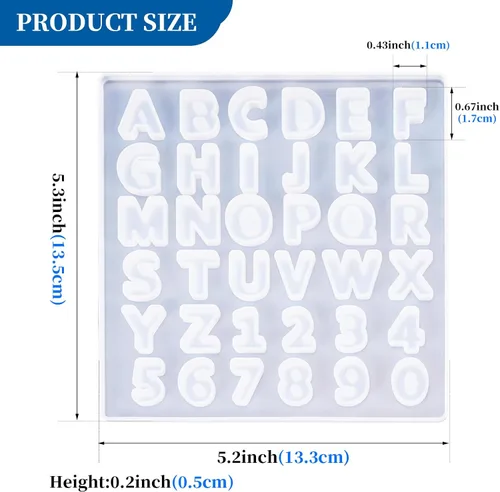 Miniatura 2 de Angel Wings Molde de silicona de resina con letras del alfabeto, 26 letras mayúsculas número 0-9, molde epoxi para hacer joyas, llavero molde