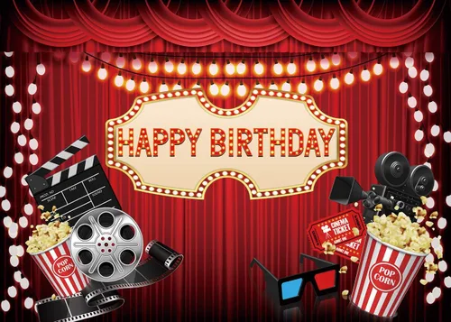 Miniatura 2 de Telón de fondo de noche de película, alfombra roja, temática de película, fondo de fiesta de cumpleaños, decoración de fotografía, accesorios